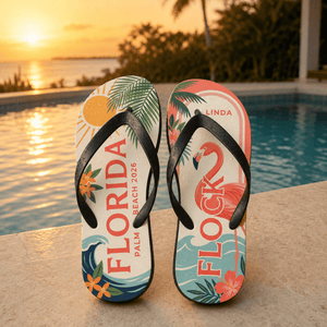 Personalized Florida Flamingo Flip Flops for Women | Custom Palm Beach Summer Sandals | Tropical Vacation Gift - FlamingoAholic