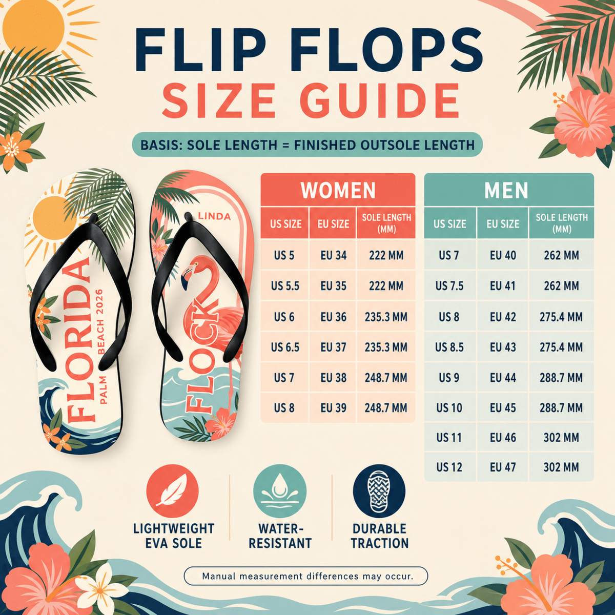 Personalized Florida Flamingo Flip Flops for Women | Custom Palm Beach Summer Sandals | Tropical Vacation Gift - FlamingoAholic