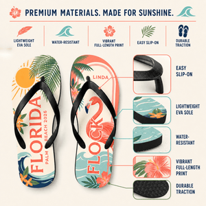 Personalized Florida Flamingo Flip Flops for Women | Custom Palm Beach Summer Sandals | Tropical Vacation Gift - FlamingoAholic