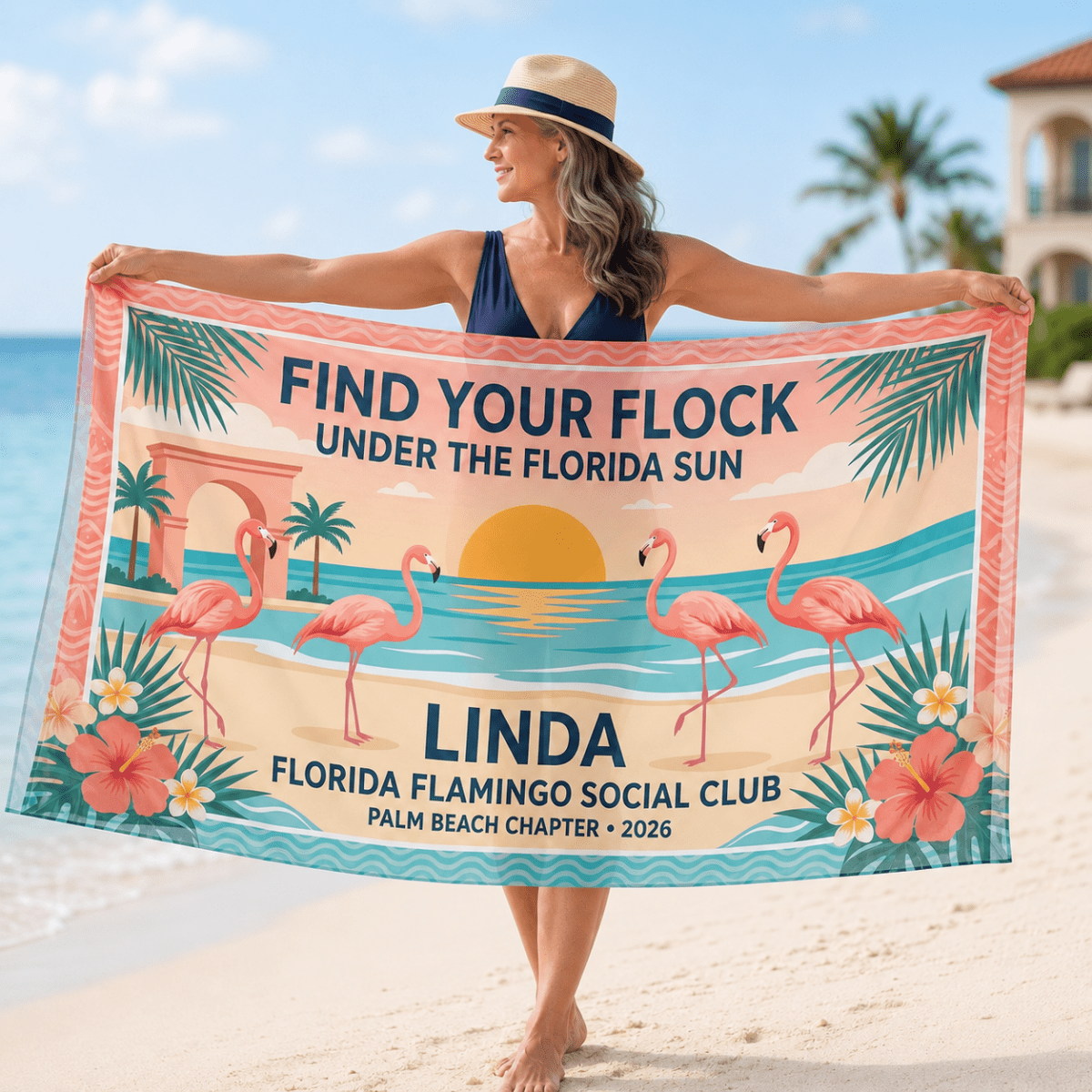 Personalized Florida Flamingo Sarong | Custom Beach Cover Up Wrap | Tropical Vacation Gift - FlamingoAholic