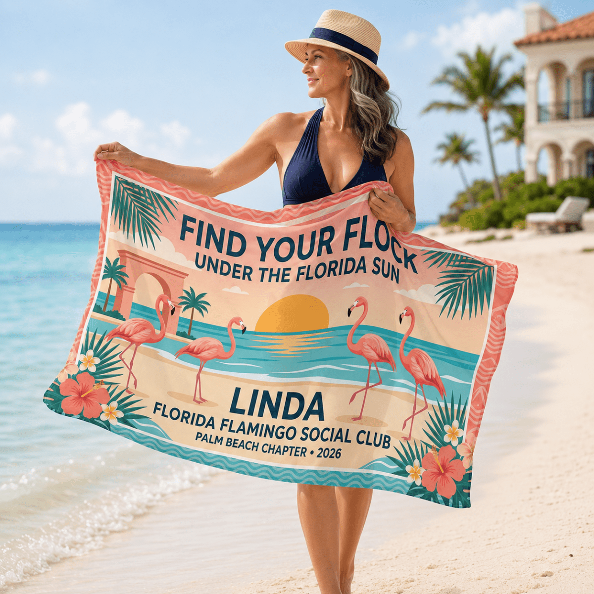 Personalized Florida Flamingo Sarong | Custom Beach Cover Up Wrap | Tropical Vacation Gift - FlamingoAholic