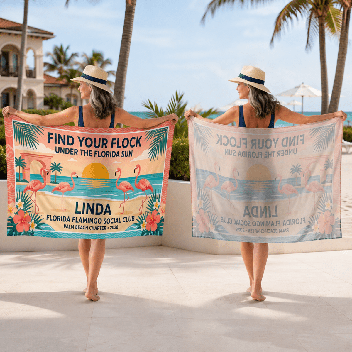 Personalized Florida Flamingo Sarong | Custom Beach Cover Up Wrap | Tropical Vacation Gift - FlamingoAholic