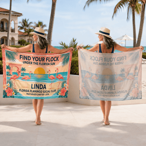 Personalized Florida Flamingo Sarong | Custom Beach Cover Up Wrap | Tropical Vacation Gift - FlamingoAholic