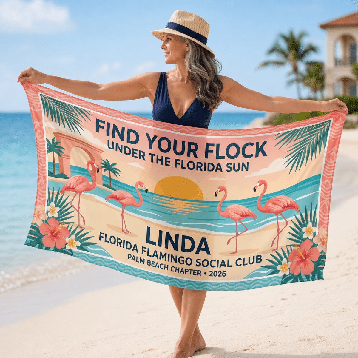 Personalized Florida Flamingo Sarong | Custom Beach Cover Up Wrap | Tropical Vacation Gift - FlamingoAholic