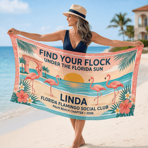 Personalized Florida Flamingo Sarong | Custom Beach Cover Up Wrap | Tropical Vacation Gift - FlamingoAholic