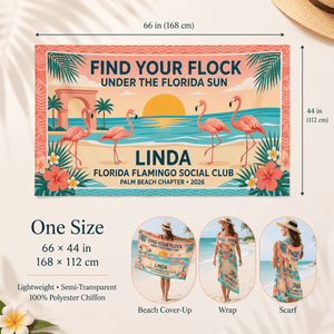 Personalized Florida Flamingo Sarong | Custom Beach Cover Up Wrap | Tropical Vacation Gift - FlamingoAholic