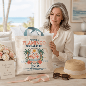 Personalized Florida Flamingo Social Club Tote Bag | Custom Beach Canvas Bag - FlamingoAholic
