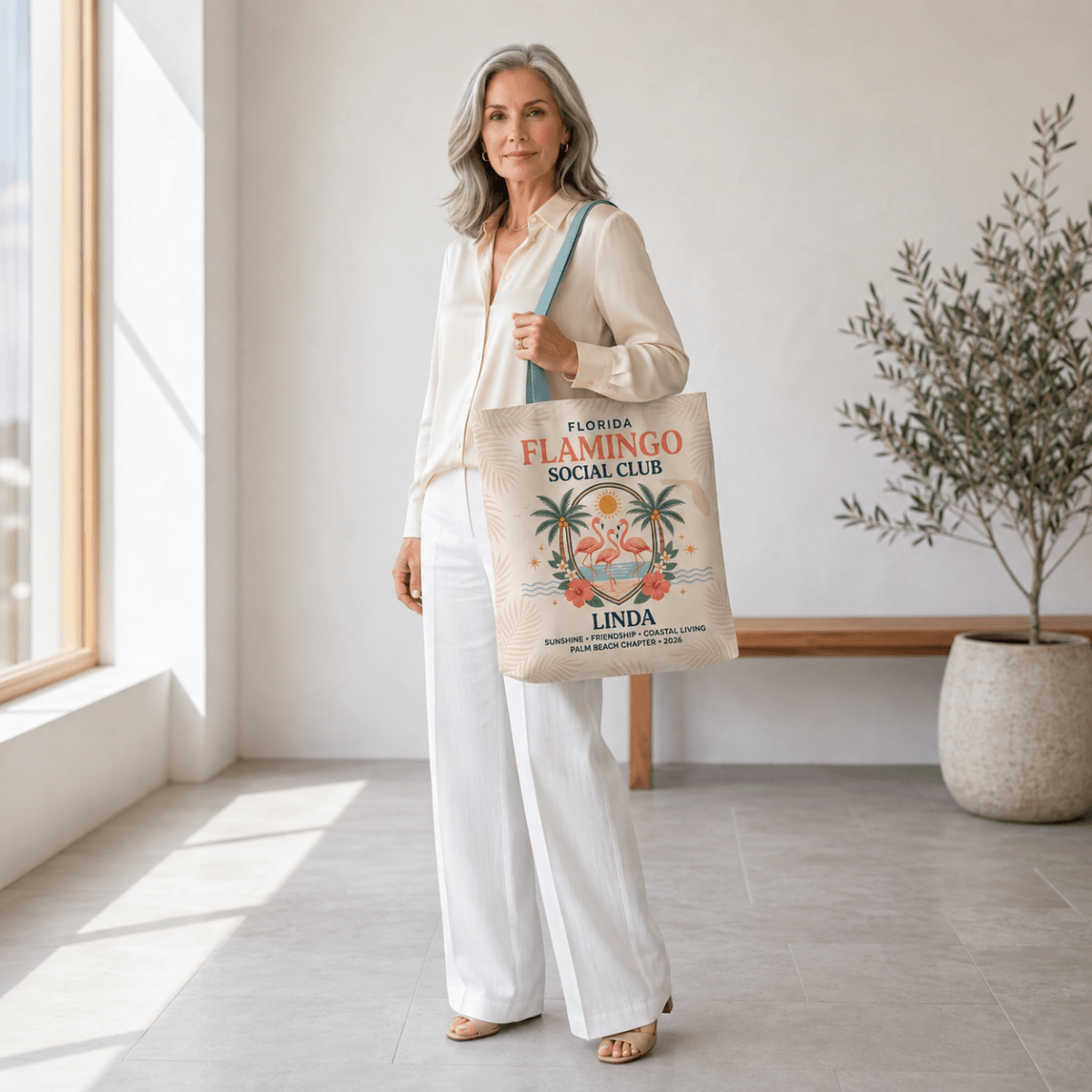 Personalized Florida Flamingo Social Club Tote Bag | Custom Beach Canvas Bag - FlamingoAholic