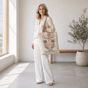Personalized Florida Flamingo Social Club Tote Bag | Custom Beach Canvas Bag - FlamingoAholic