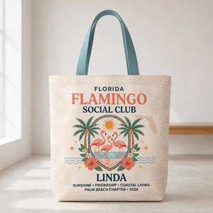 Personalized Florida Flamingo Social Club Tote Bag | Custom Beach Canvas Bag - FlamingoAholic