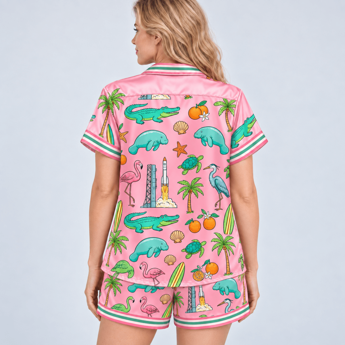 Personalized Florida No Snow Just Sunshine Satin Pajama Set for Women - FlamingoAholic