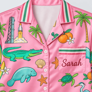 Personalized Florida No Snow Just Sunshine Satin Pajama Set for Women - FlamingoAholic