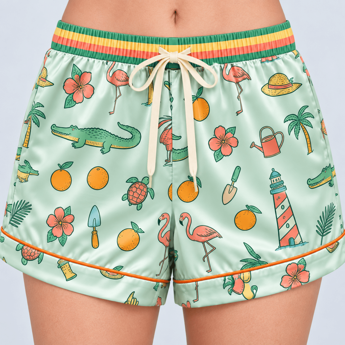 Personalized Florida Tropical Satin Pajama Set for Women - FlamingoAholic