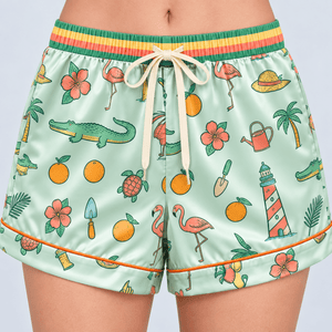 Personalized Florida Tropical Satin Pajama Set for Women - FlamingoAholic