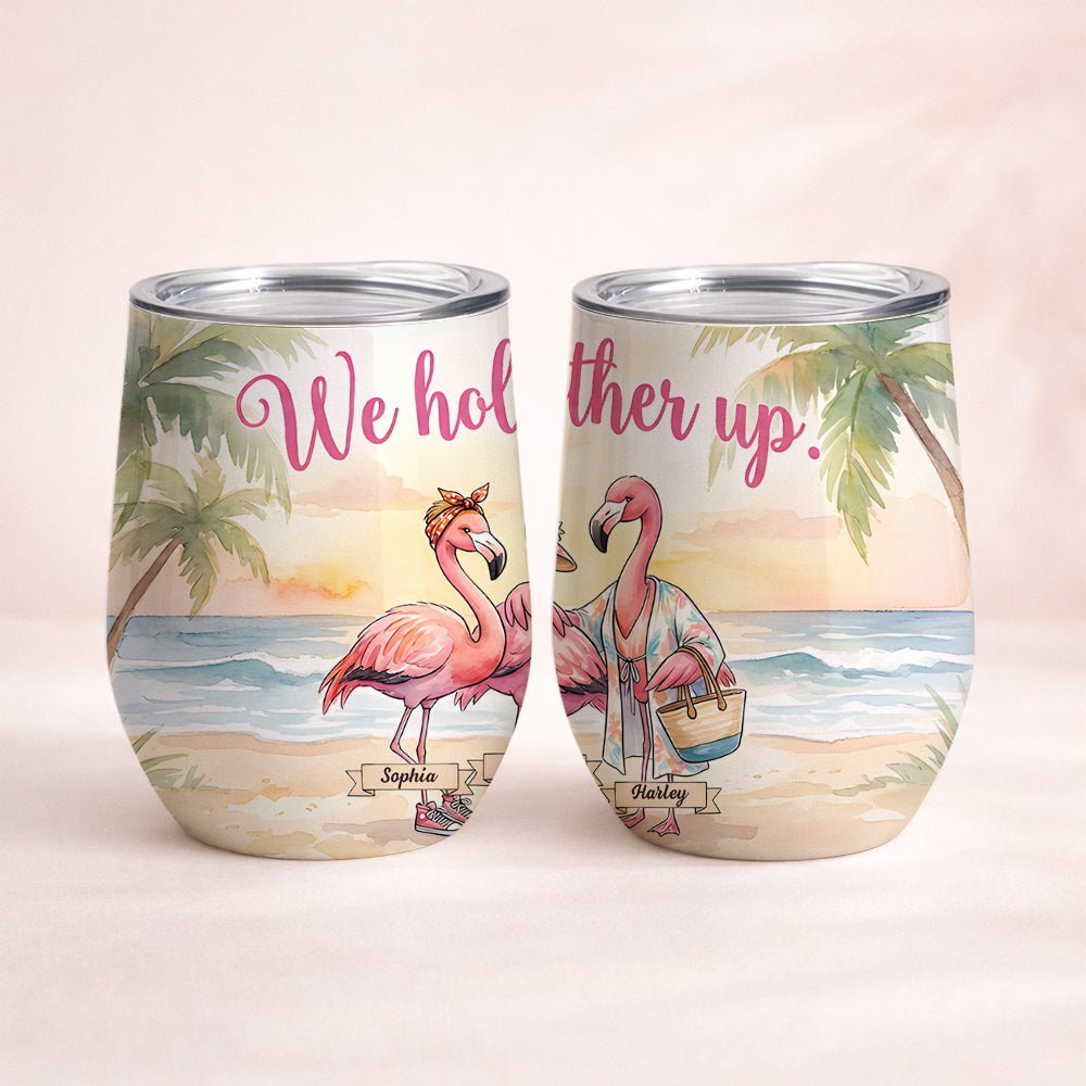 Personalized Friendship Flamingo Wine Tumbler 12oz - Insulated Custom Stainless Steel Gift - FlamingoAholic