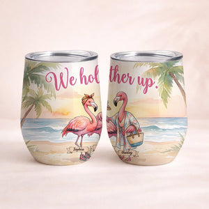 Personalized Friendship Flamingo Wine Tumbler 12oz - Insulated Custom Stainless Steel Gift - FlamingoAholic