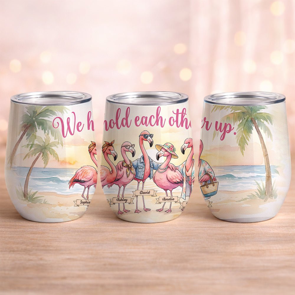 Personalized Friendship Flamingo Wine Tumbler 12oz - Insulated Custom Stainless Steel Gift - FlamingoAholic