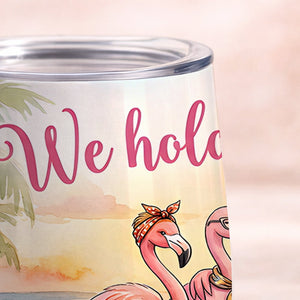 Personalized Friendship Flamingo Wine Tumbler 12oz - Insulated Custom Stainless Steel Gift - FlamingoAholic