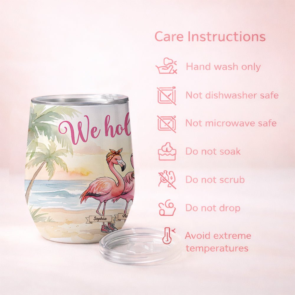 Personalized Friendship Flamingo Wine Tumbler 12oz - Insulated Custom Stainless Steel Gift - FlamingoAholic