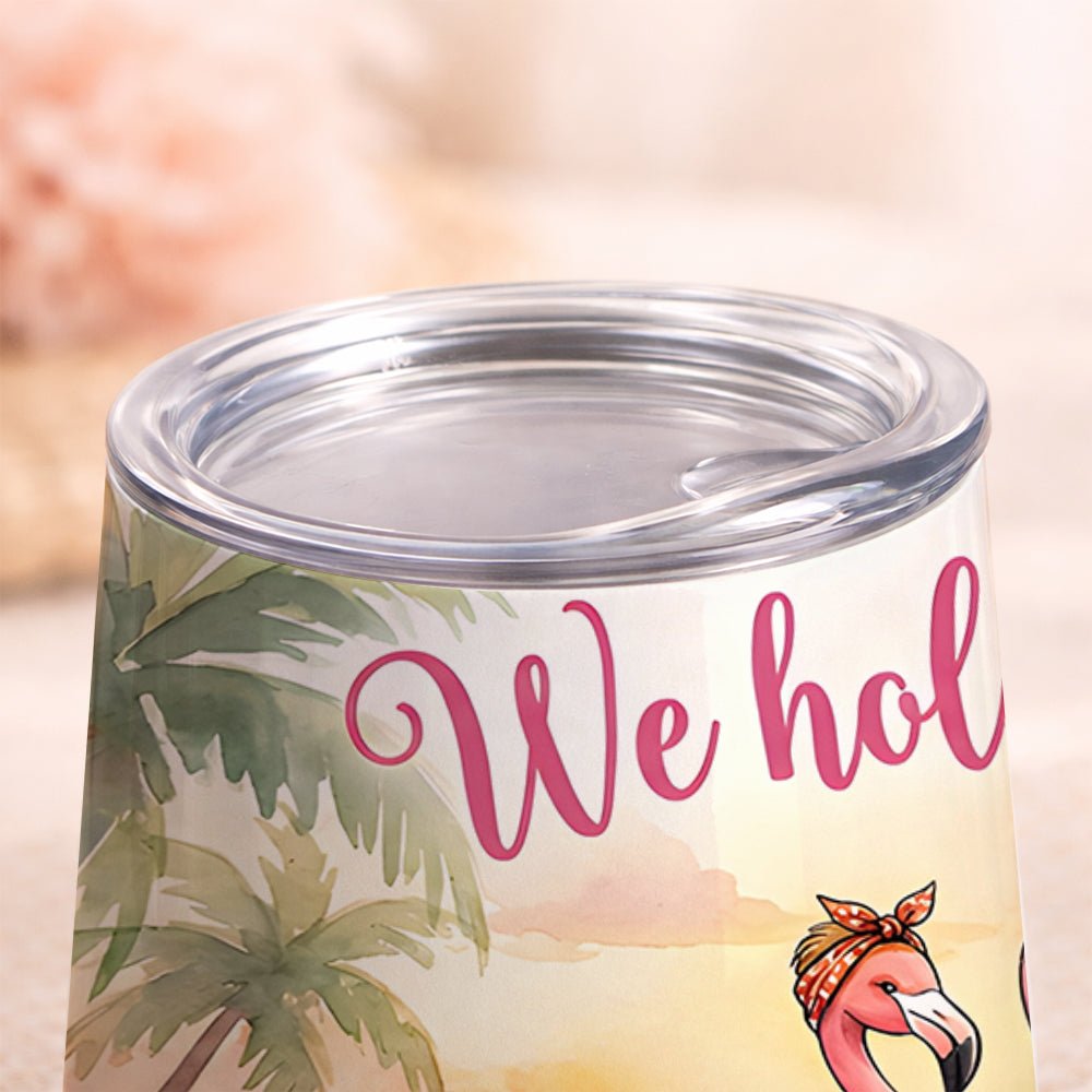 Personalized Friendship Flamingo Wine Tumbler 12oz - Insulated Custom Stainless Steel Gift - FlamingoAholic