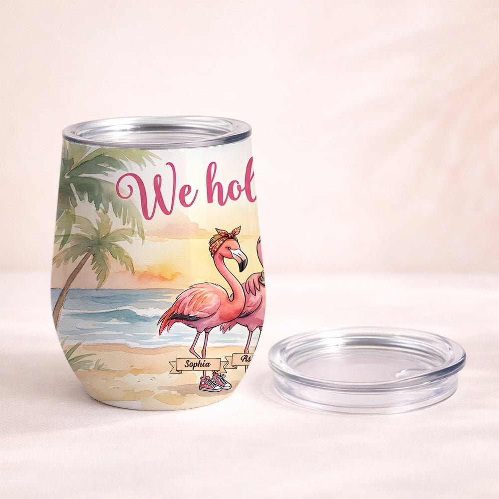 Personalized Friendship Flamingo Wine Tumbler 12oz - Insulated Custom Stainless Steel Gift - FlamingoAholic