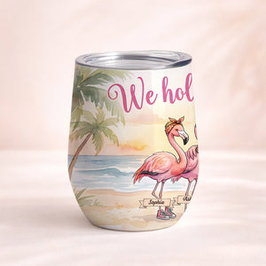 Personalized Friendship Flamingo Wine Tumbler 12oz - Insulated Custom Stainless Steel Gift - FlamingoAholic
