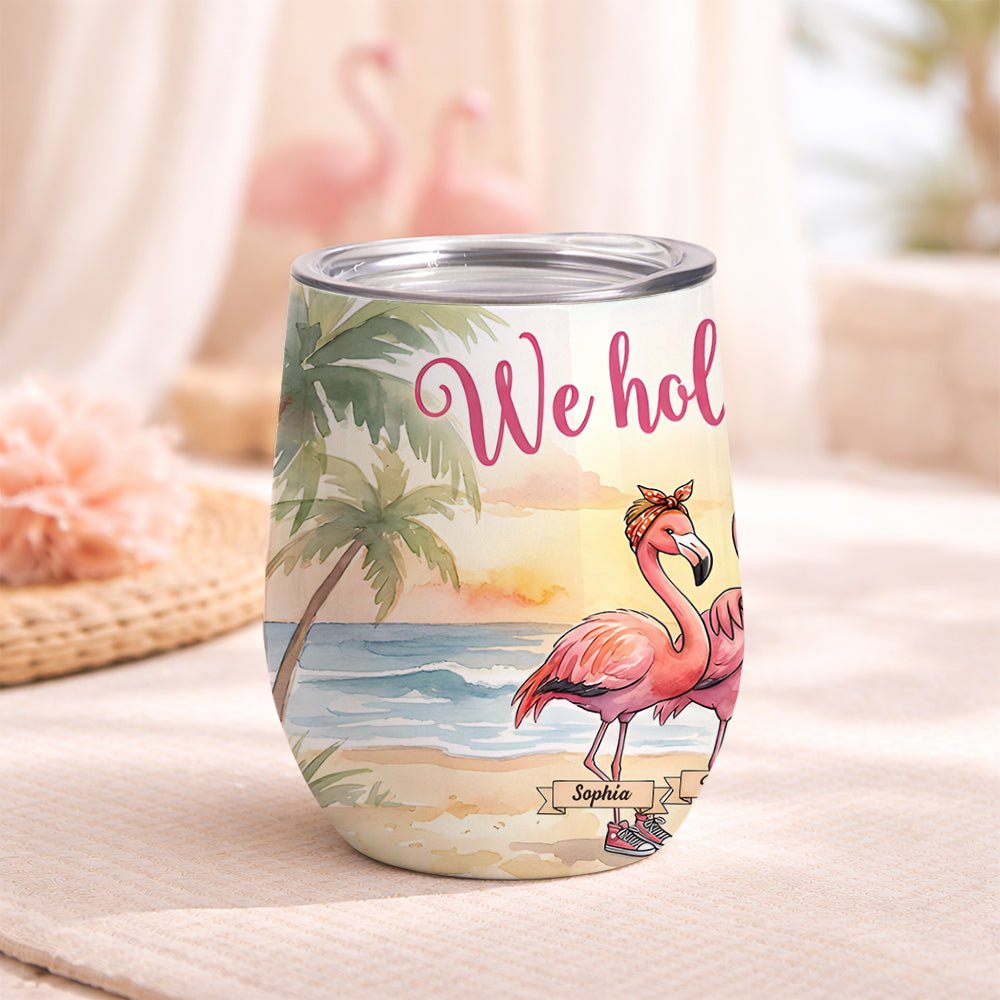 Personalized Friendship Flamingo Wine Tumbler 12oz - Insulated Custom Stainless Steel Gift - FlamingoAholic