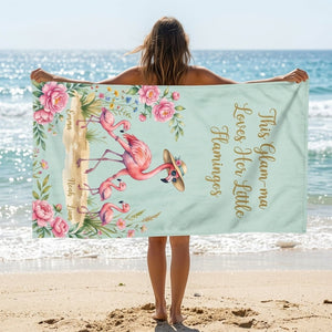 Personalized Glam-ma Beach Towel - "Loves Her Little Flamingos" Custom Names Gift - FlamingoAholic