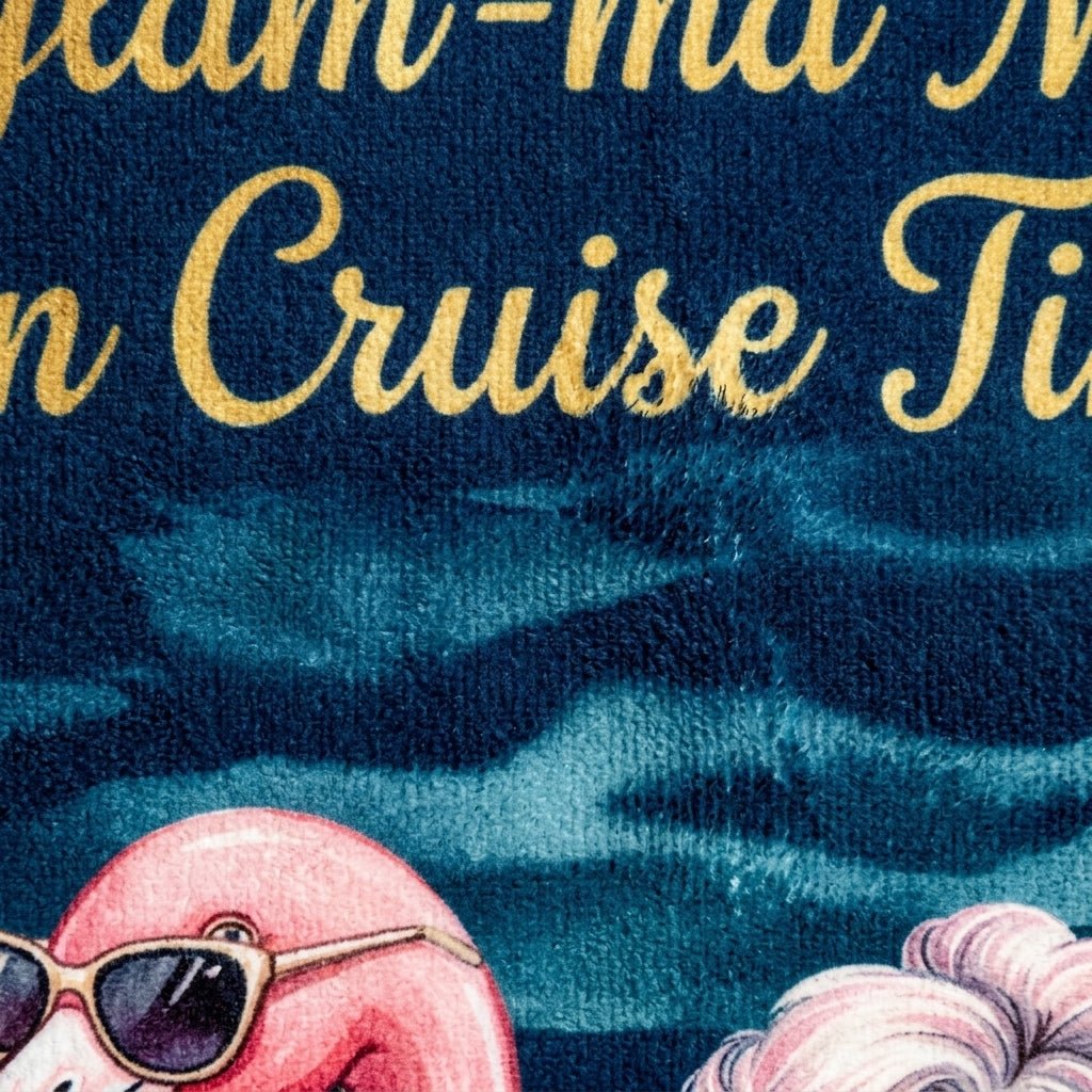 Personalized Glam-ma Cruise Beach Towel - Coastal Grandma Style Custom Name Summer Vacation Gift - FlamingoAholic