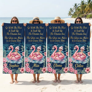 Personalized Glam-ma Cruise Beach Towel - Coastal Grandma Style Custom Name Summer Vacation Gift - FlamingoAholic
