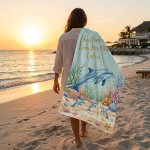 Personalized "Glam-ma" Dolphin Beach Towel - Custom Grandchildren Names Summer Gift - FlamingoAholic