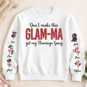 Personalized Glam - Ma Flamingo Gang Sweatshirt - Custom Shirt with Grandkids' Names, Pink Shimmer Design - FlamingoAholic