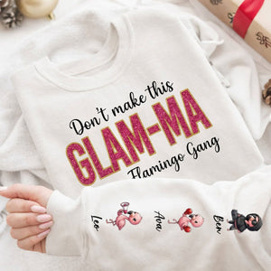 Personalized Glam - Ma Flamingo Gang Sweatshirt - Custom Shirt with Grandkids' Names, Pink Shimmer Design - FlamingoAholic