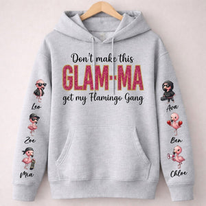 Personalized Glam - Ma Flamingo Gang Sweatshirt - Custom Shirt with Grandkids' Names, Pink Shimmer Design - FlamingoAholic