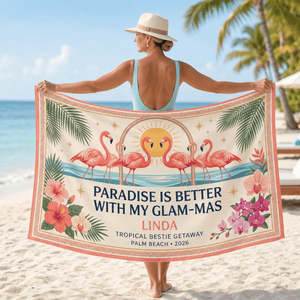 Personalized Glam-Mas Beach Sarong | Custom Flamingo Chiffon Cover Up | Tropical Gift - FlamingoAholic