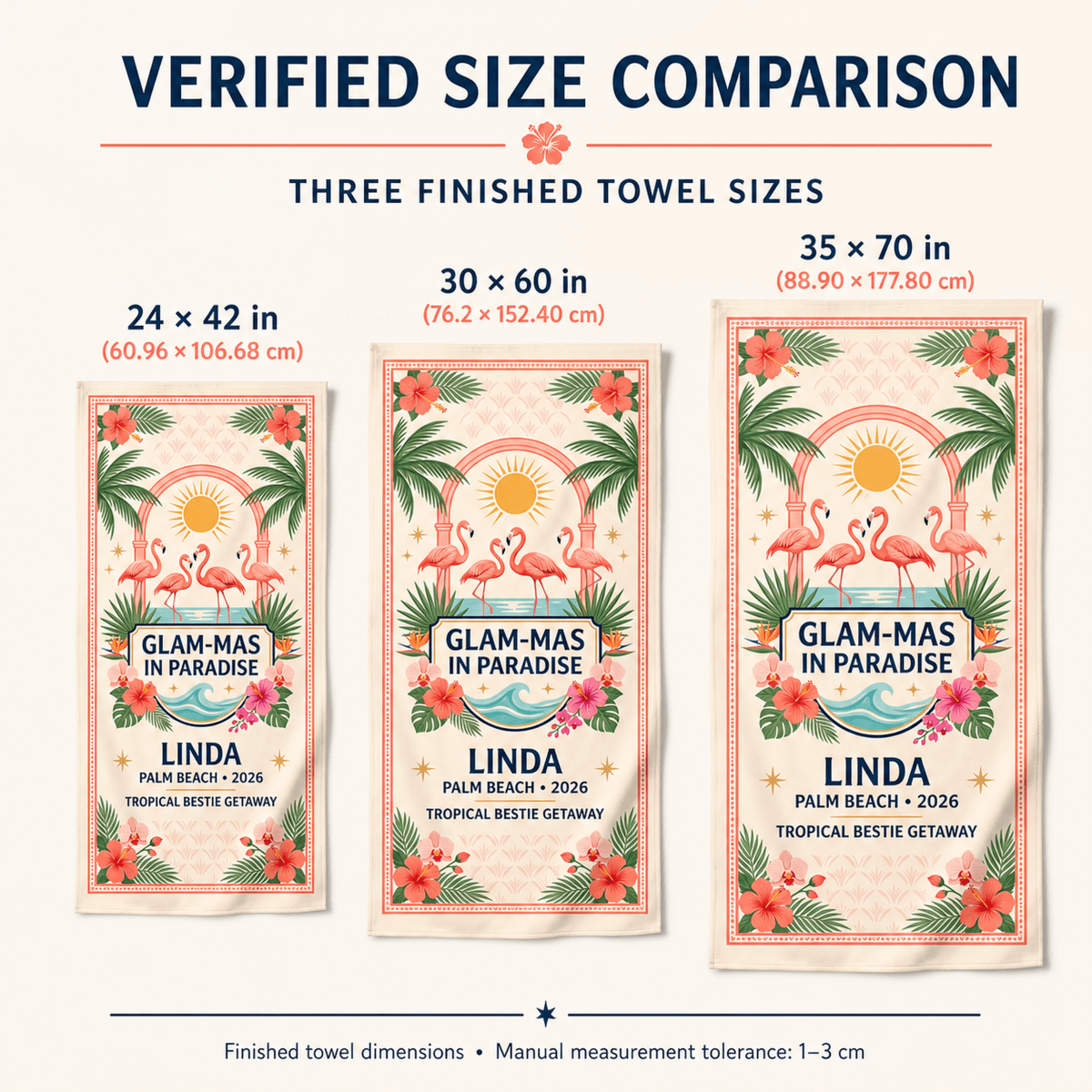 Personalized Glam-Mas Beach Towel | Custom Tropical Bestie Gift | Flamingo Pool Towel - FlamingoAholic