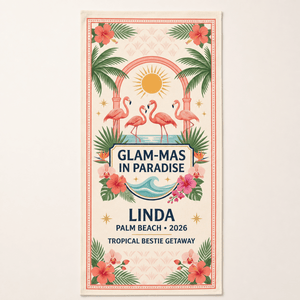 Personalized Glam-Mas Beach Towel | Custom Tropical Bestie Gift | Flamingo Pool Towel - FlamingoAholic
