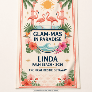 Personalized Glam-Mas Beach Towel | Custom Tropical Bestie Gift | Flamingo Pool Towel - FlamingoAholic