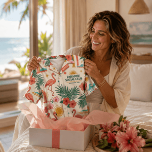 Personalized Glam-Mas in Paradise Hawaiian Shirt for Women | Custom Girls Trip Beach Vacation Shirt | Tropical Bestie Getaway Gift - FlamingoAholic