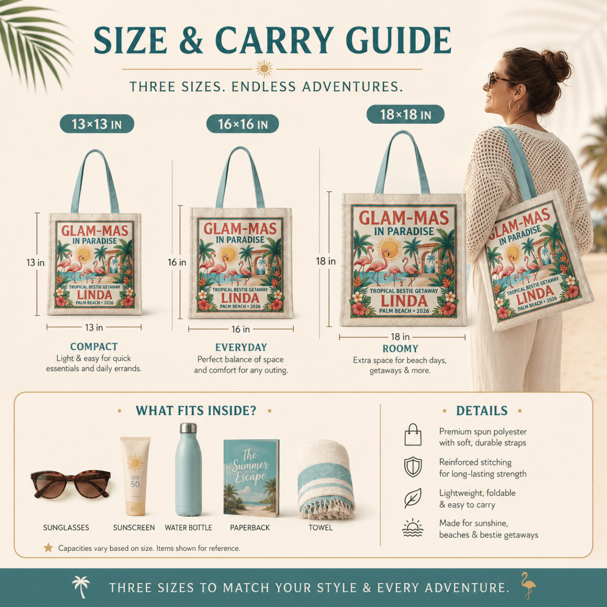 Personalized Glam-Mas in Paradise Tote Bag | Custom Tropical Beach Gift Bag - FlamingoAholic