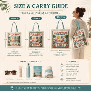 Personalized Glam-Mas in Paradise Tote Bag | Custom Tropical Beach Gift Bag - FlamingoAholic