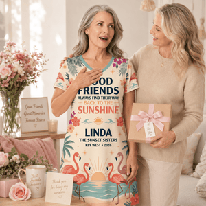 Personalized Good Friends Back to the Sunshine Women's V-Neck Dress | Flamingo Dress - FlamingoAholic