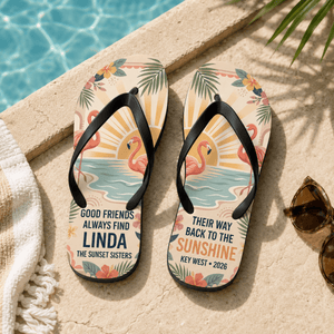 Personalized Good Friends Flamingo Flip Flops | Custom Best Friend Beach Sandals | Tropical Vacation Gift for Women - FlamingoAholic