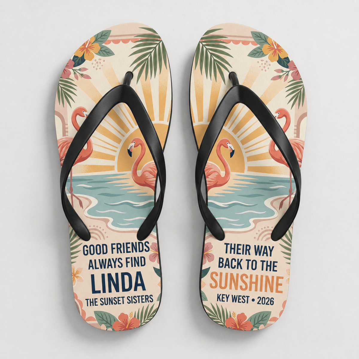Personalized Good Friends Flamingo Flip Flops | Custom Best Friend Beach Sandals | Tropical Vacation Gift for Women - FlamingoAholic