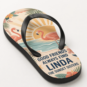 Personalized Good Friends Flamingo Flip Flops | Custom Best Friend Beach Sandals | Tropical Vacation Gift for Women - FlamingoAholic