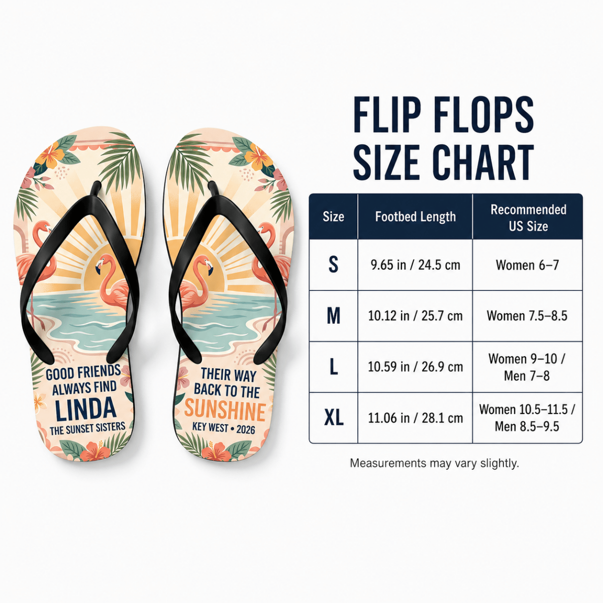 Personalized Good Friends Flamingo Flip Flops | Custom Best Friend Beach Sandals | Tropical Vacation Gift for Women - FlamingoAholic