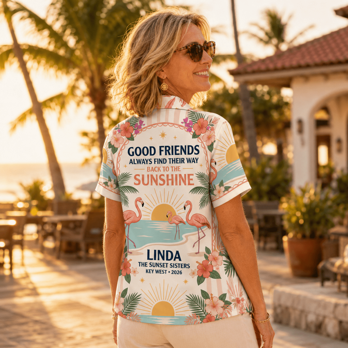 Personalized Good Friends Hawaiian Shirt for Women | Custom Best Friends Beach Vacation Shirt | Flamingo Friendship Gift - FlamingoAholic