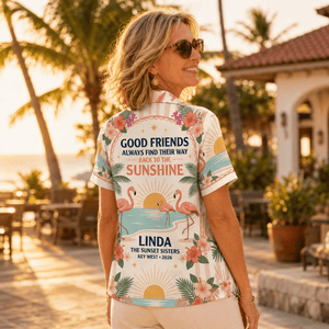 Personalized Good Friends Hawaiian Shirt for Women | Custom Best Friends Beach Vacation Shirt | Flamingo Friendship Gift - FlamingoAholic