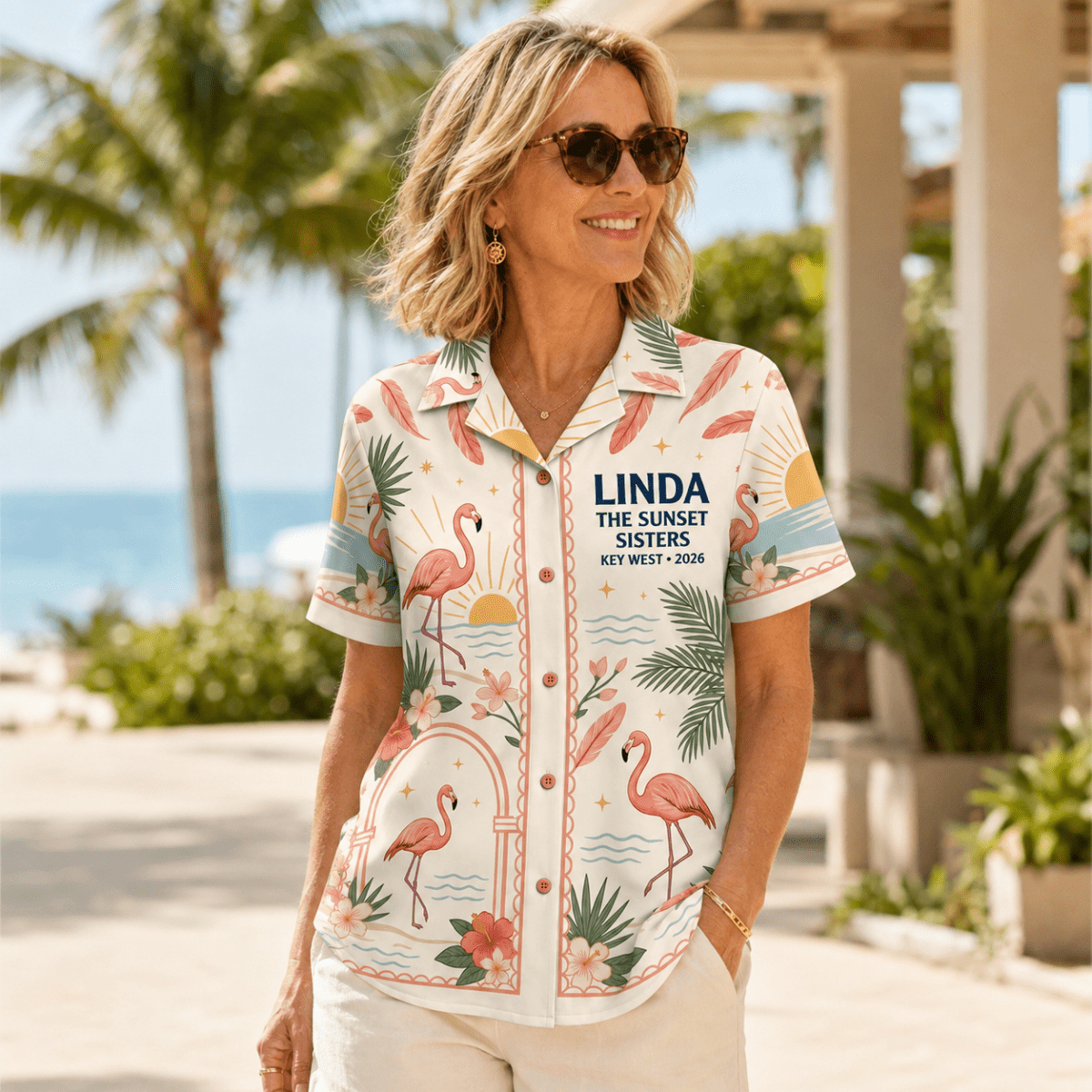 Personalized Good Friends Hawaiian Shirt for Women | Custom Best Friends Beach Vacation Shirt | Flamingo Friendship Gift - FlamingoAholic