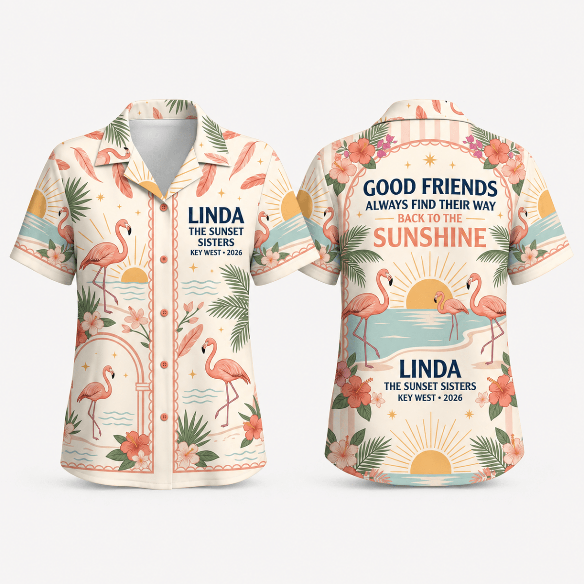 Personalized Good Friends Hawaiian Shirt for Women | Custom Best Friends Beach Vacation Shirt | Flamingo Friendship Gift - FlamingoAholic